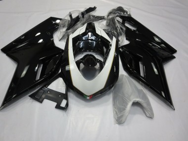 Noir & Blanc Brillant 07-14 Ducati 848 1098 1198 Carénage Moto